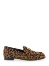 Fendi Women Brown Loafers With Ff Plaque And Leopard Motif In Brushed Leather Woman In Brown