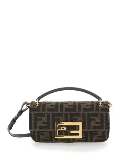 Fendi Women Brown Mini Bag With Removable Shoulder Strap And Ff Plaque Magnetic Closure In Canvas Ff In Multi