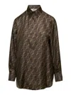 Fendi Silk Shirt With Curved Hem And Fabric-covered Buttons In Green