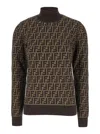Fendi Ff Jacquard Turtleneck Sweater In Brown