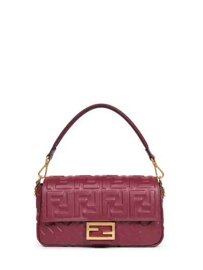 Fendi Women Burgundy Baguette Shoulder Bag In Multi