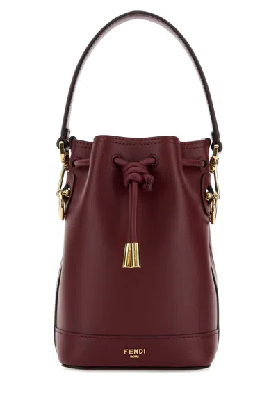 Fendi Women Burgundy Leather Mon Tresor Bucket Bag In Red