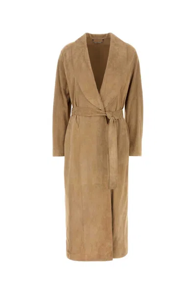 Fendi Women's Calf Suede Trench Jacket In Camel