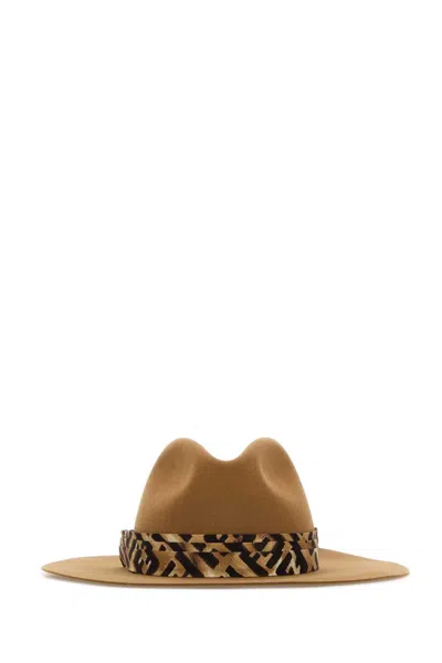 Fendi Women Camel Felt Hat In Brown