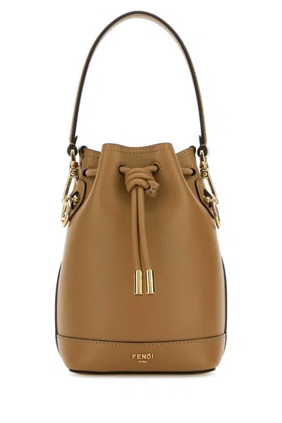 Fendi Women Camel Leather Mon Tresor Bucket Bag In Brown