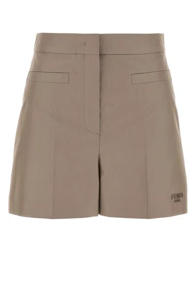 Fendi Women Cappuccino Cotton Blend Shorts In Brown