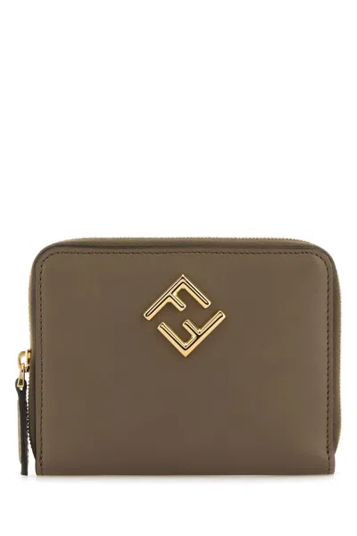 Fendi Women Cappuccino Leather Ff Diamonds Wallet In Green