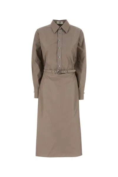 Fendi Women Cappuccino Poplin Shirt Dress In Beige O Tan