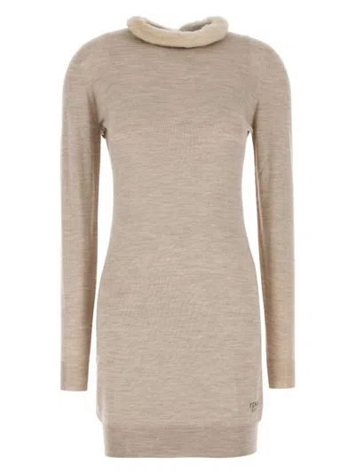FENDI WOMEN'S CAPPUCCINO WOOL BLEND MINI DRESS