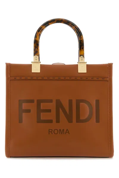 Fendi Women Caramel Leather Small Sunshine Shopping Bag In Brown