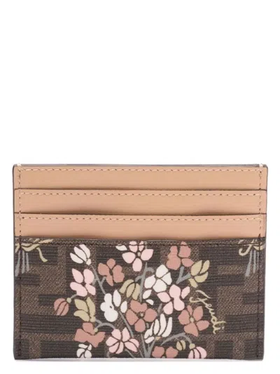 FENDI WOMEN'S CARD HOLDER BROWN FLOWER BOUQUET | 8M0445AURF