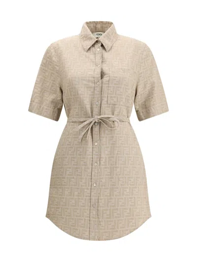 Fendi Women Chambray Dress In Neutral