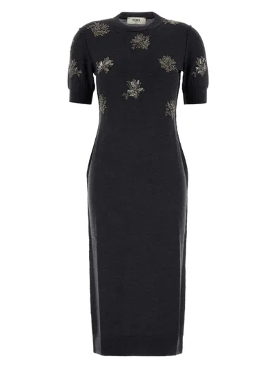 FENDI WOMEN'S CHARCOAL STRETCH WOOL DRESS