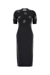 Fendi Wool Dress With Embroidered Ribbed Hem And Short Sleeves In Gray