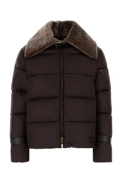 Fendi Women Chocolate Polyester Down Jacket In Brown