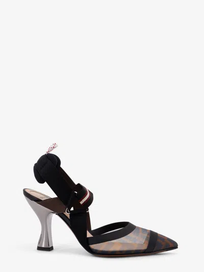 Fendi Colibri High Heel Slingback In Multicolor Technical Mesh In Black