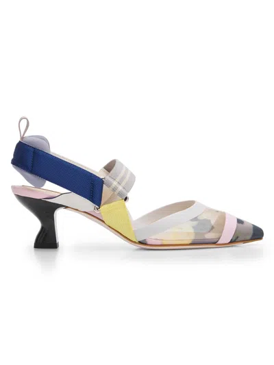 Fendi 55mm Colibri Floral Mesh Slingback Pumps In Animal Print