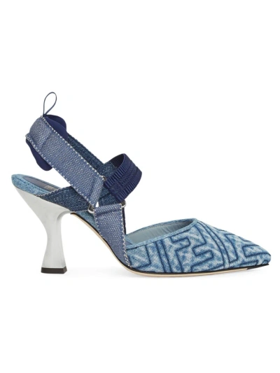 Fendi Women's Colibri 85mm Denim Slingback Pumps In Blunavjean