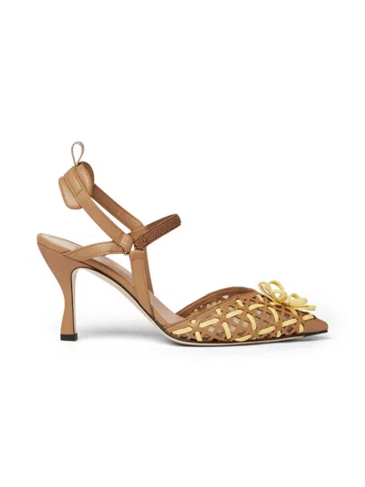 Fendi Women's Colibri 85mm Leather Slingback Stiletto Pumps In Brown