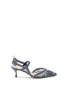 Fendi Blue Embroidered Mesh Medium-heeled Slingbacks