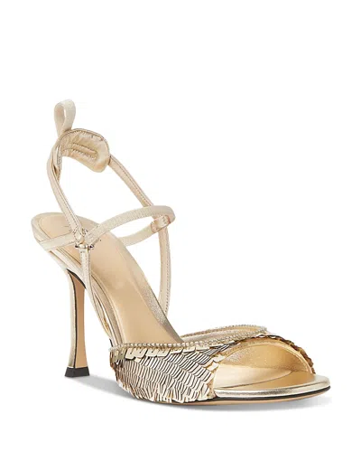 Fendi Women's Colibri High Heel Paillettes Silk & Leather Sandals In Gold