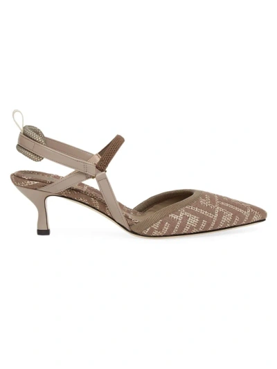 Fendi Women's Colibri Lite 55mm Logo Jacquard Slingback Pumps In Brown