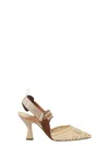 Fendi Medium-heeled Mesh Slingbacks With Raffia Ff Embroidery