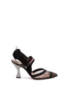Fendi Slingback Brown Nylon Sandals In Multi