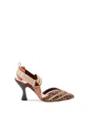 Fendi High-heeled Mesh And Multicolor Cavallino Calfskin Slingbacks In Multi