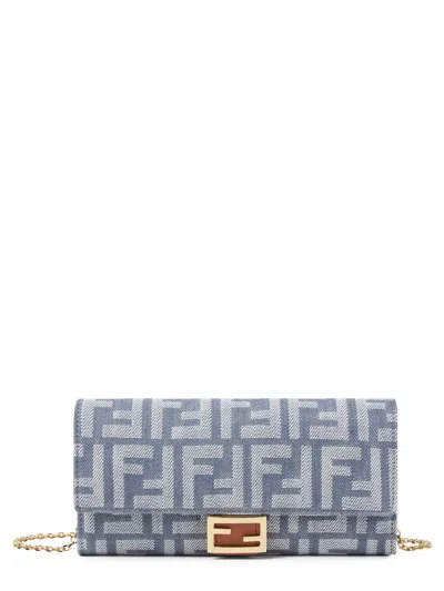 Fendi Ff Print Denim Wallet In Blue
