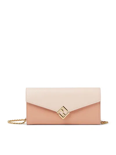 Fendi Women Continental Ff Diamonds Chain Wallet In Pink