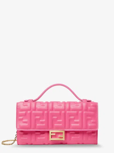 Fendi Women Continental With Chain Baguette Leather Shoulder Bag With Embossed Ff Logo In Multi