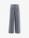 Fendi Women Cotton And Linen Trousers With All-over Ff Motif In Blue