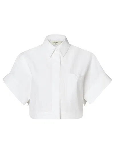 Fendi Women's Cotton Crop Shirt With Cocoon Sleeves And Chest Pocket In White