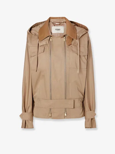 Fendi Women Cotton Jacket In Brown