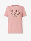 Fendi Pink Cotton T-shirt With Logo Print Women In Multi