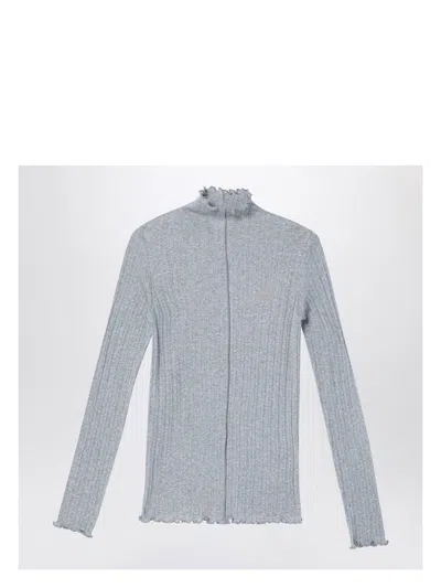 Fendi Grey Cotton Turtleneck With Logo Women In Gray