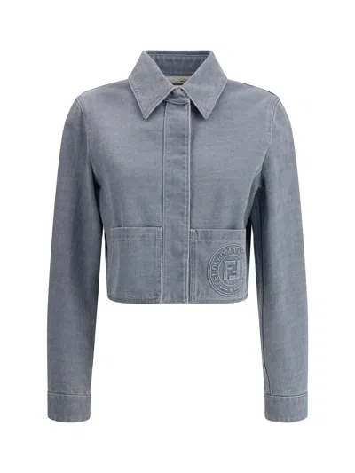 Fendi Women Cropped Denim Jacket In Navy