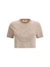Fendi Beige Washed-out Cropped T-shirt With Logo Women In Beige