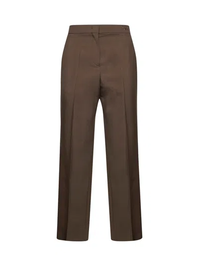 Fendi Women Dark Green Wool And Mohair Slim-fit Trousers In Brown