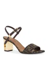 Fendi Women Delfina Ff Brown Jacquard Sandals In Multi