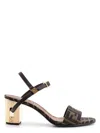 Fendi Women Delfina Ff Brown Jacquard Sandals In Black