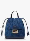 Fendi Women Denim Backpack With Flocked Ff Detail In Blue