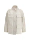 Fendi Two-tone Cotton Denim Parka In Cream