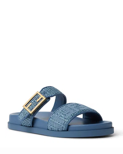 Fendi Women's Denim Buckle Slides In Blue