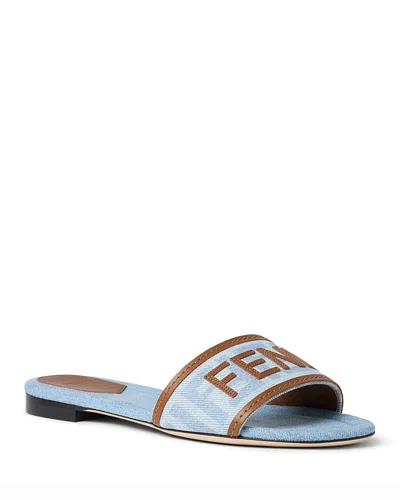 Fendi Women's Denim Cielo Slides In Blue