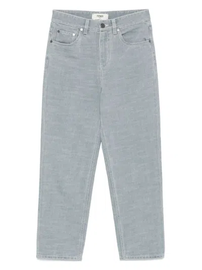 Fendi Women Denim Cotton Cropped Jeans In Grey