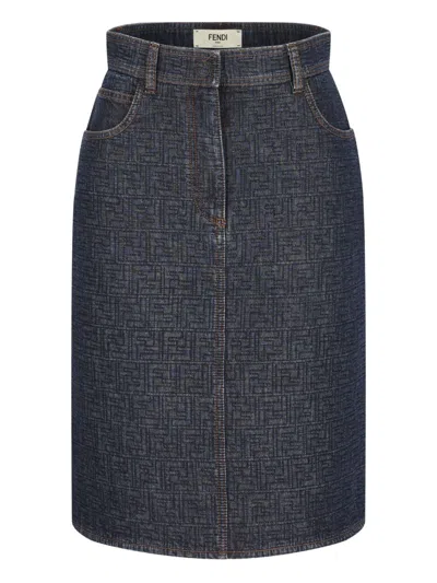 Fendi Women Denim Cotton Skirt In Blue