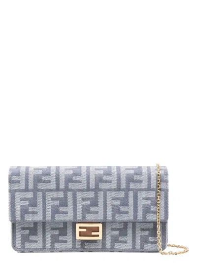 FENDI WOMEN'S DENIM-EFFECT FF JACQUARD BAGUETTE WALLET ON CHAIN