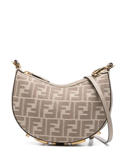 Fendi Women Denim-effect Ff Jacquard Graphy Mini Bag In Beige